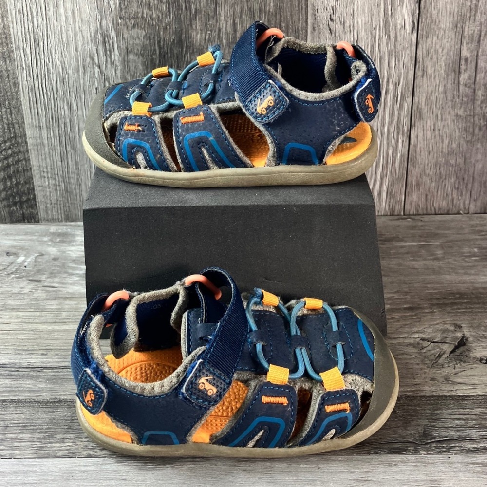 See Kai Run Toddler Boys Navy Blue Orange Fisherman Sandals Size 6 Water Shoe